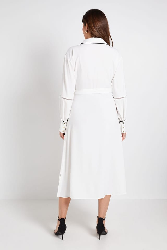 Wallis Wallis Women's Contrast Lace Trim Shirt Dress in Ivory - 3