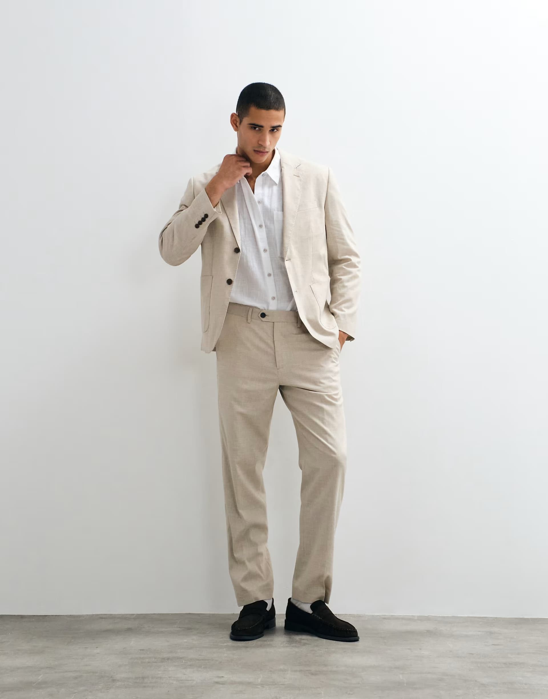ASOS Selected co-ord linen blend regular suit jacket & trousers in beige