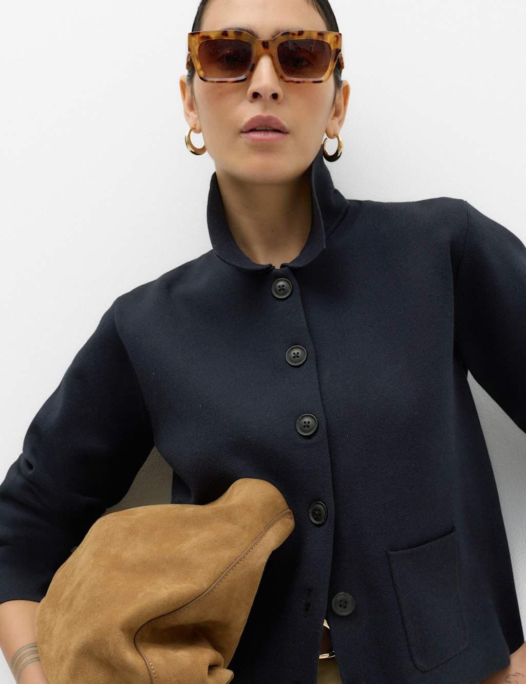 Marks & Spencer M&S Wool Rich Collared Pocket Detail Jacket Midnight Navy