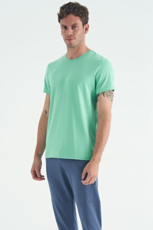 Tommy Life Tommy Life Men's Cotton Elastane Crew Neck T-Shirt in Mint - 2