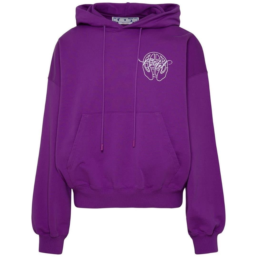Off-White Off-White Men's Hand Arrow Design Boxy Fit Purple Oversized Hoodie in White