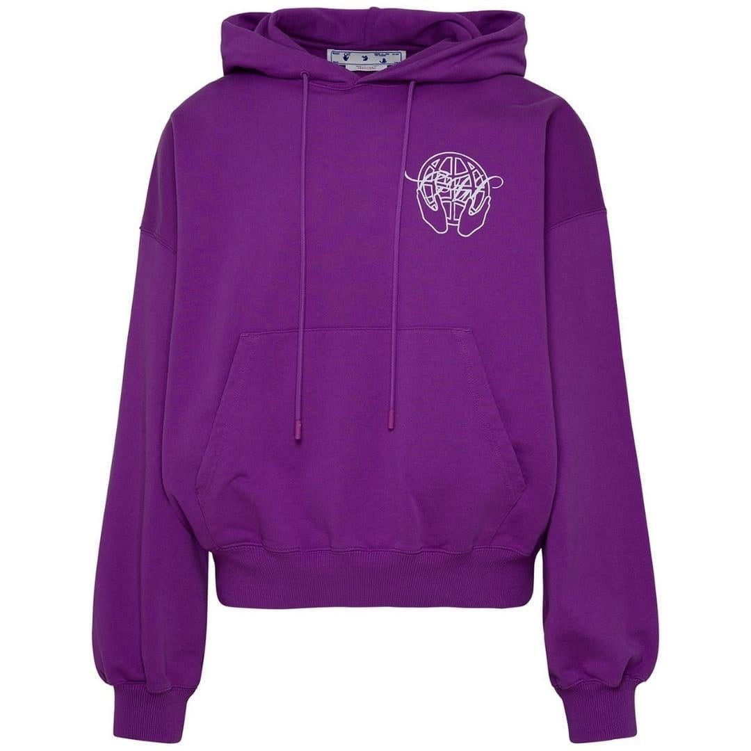 Off-White Off-White Men's Hand Arrow Design Boxy Fit Purple Oversized Hoodie in White - 1
