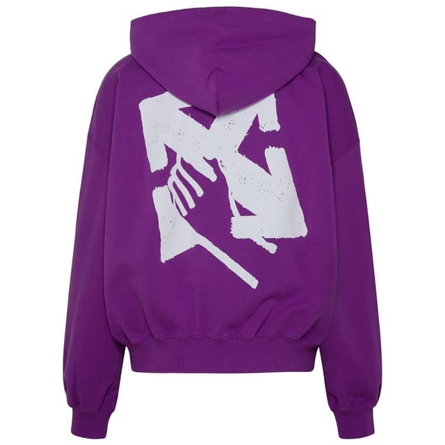 Off-White Off-White Men's Hand Arrow Design Boxy Fit Purple Oversized Hoodie in White - 2
