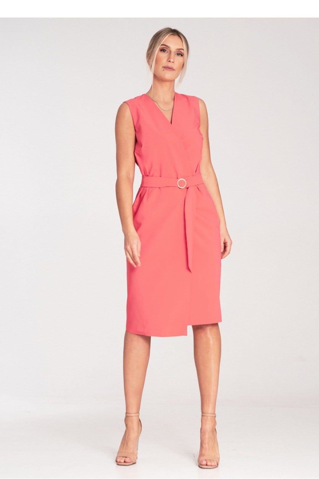 Love Lace Coral Wrap Neck Midi Sleeveless Dress with Golden