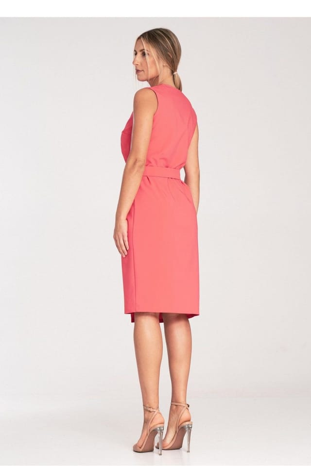 Love Lace Love Lace Women's Wrap Neck Midi Sleeveless Dress with Golden Buckle in Coral - 3