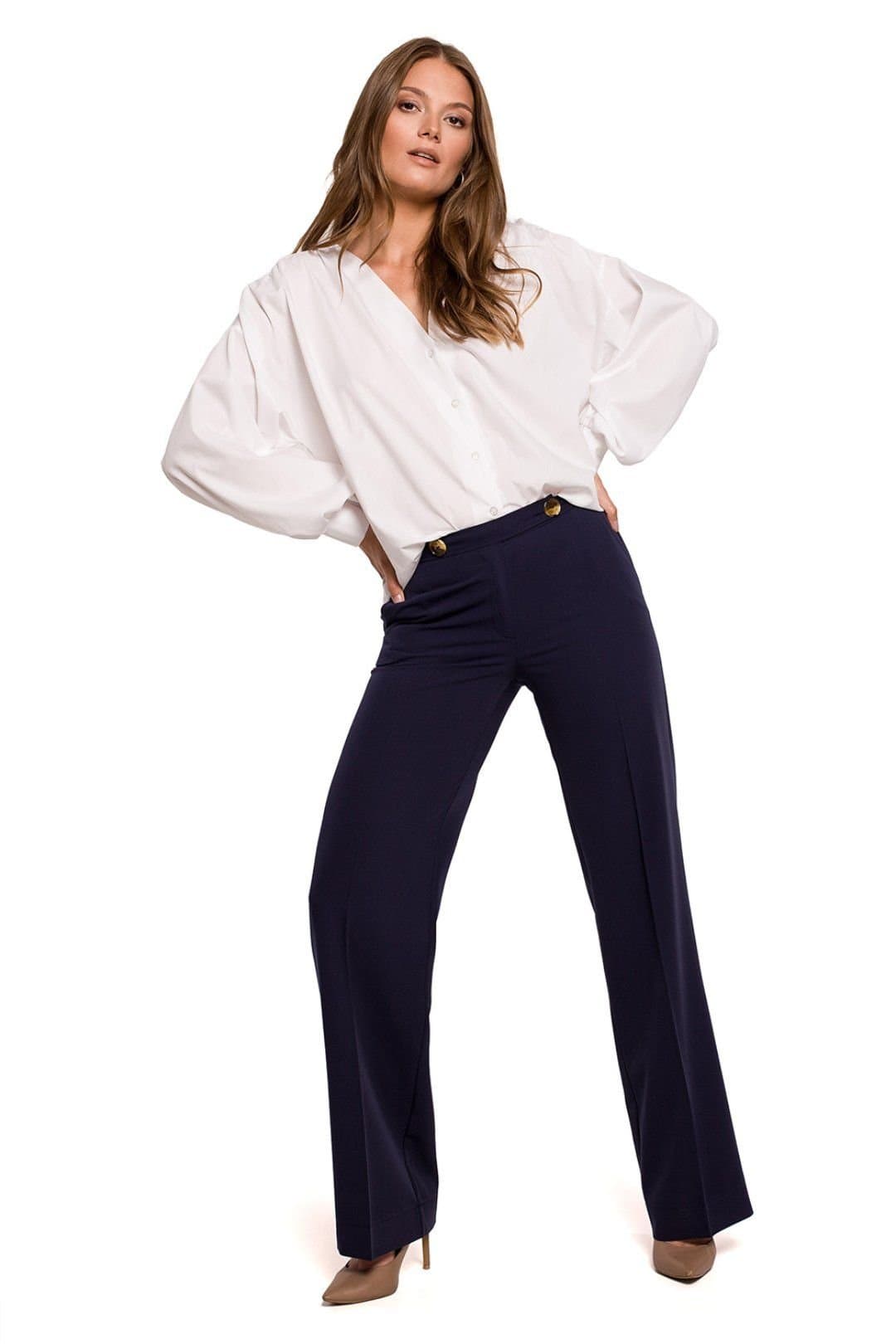 Love Lace Love Lace Women's Elegant Blue Straight Leg Trousers