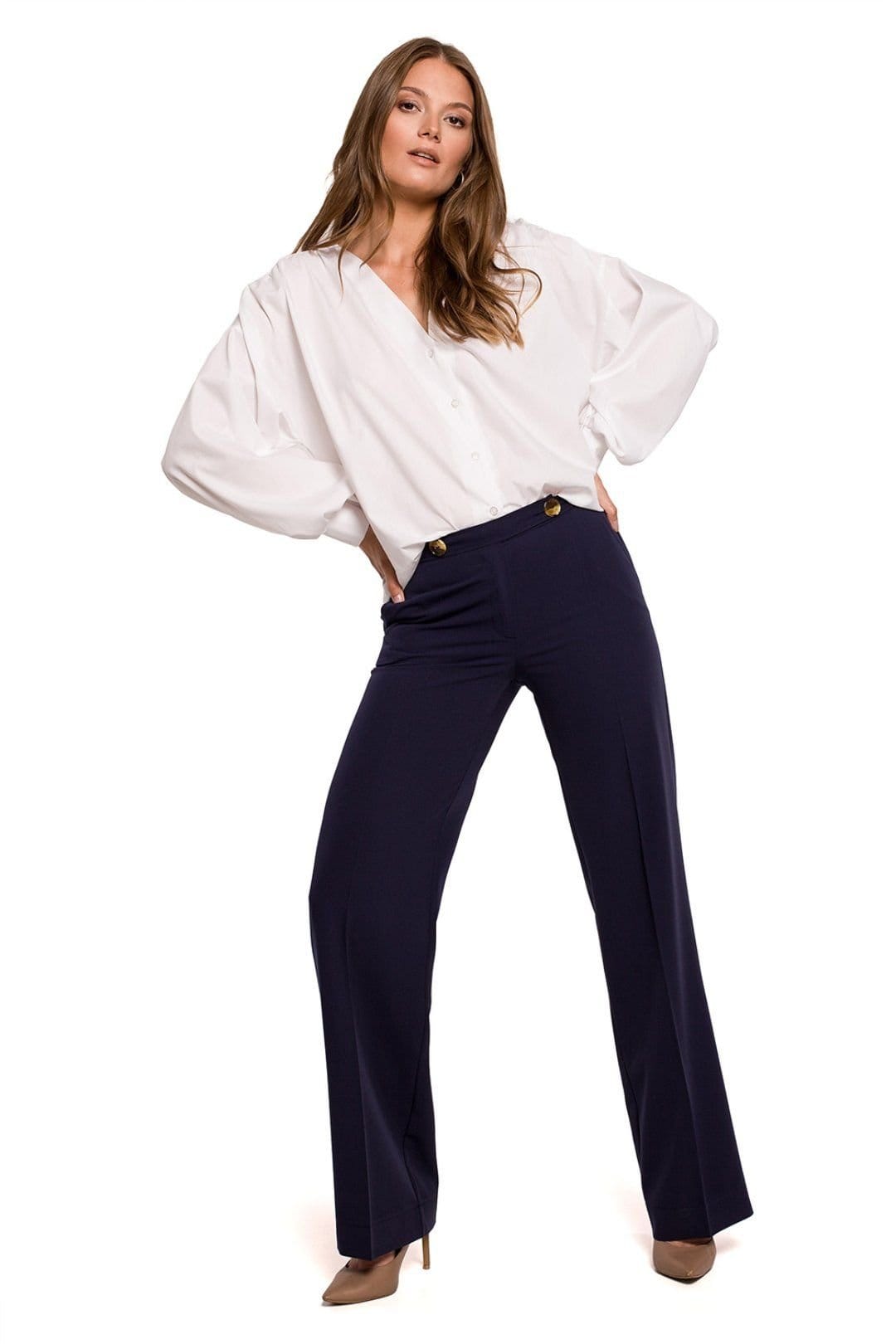 Love Lace Women's Elegant Blue Straight Leg Trousers