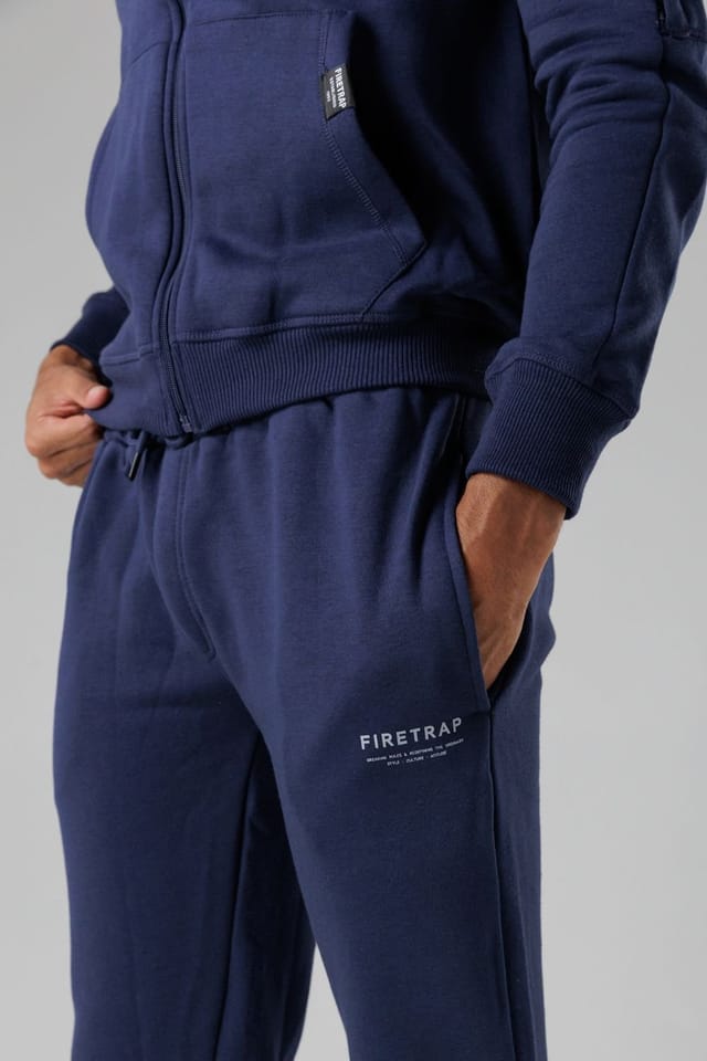 Firetrap Firetrap Men's Regular Fit Cotton Blend Fleece Joggers with Drawstring Waist in Dark Navy - 3