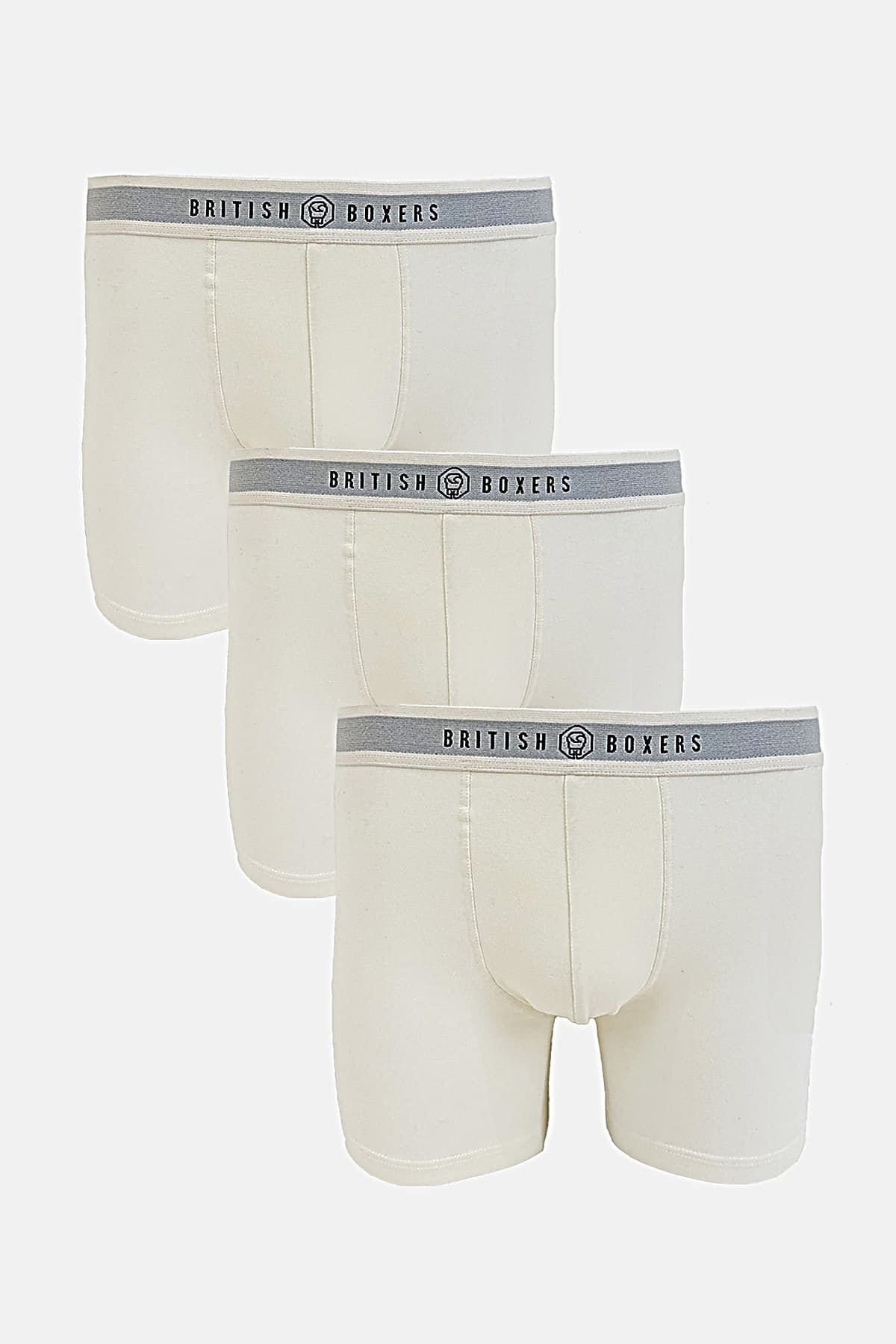 British Boxers Men's Pack of Three Off-White Cotton Trunks