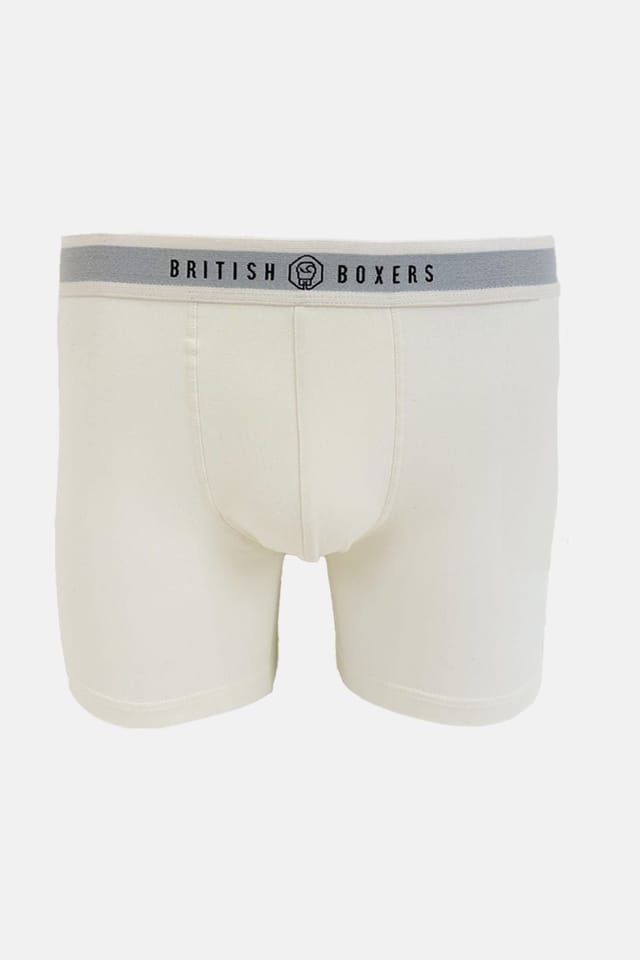 British Boxers British Boxers Men's Pack of Three "Cricket White" Cotton Stretch Trunks in Off-White - 2