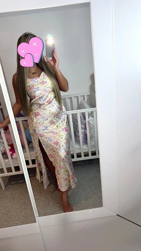 New Look Cream floral print asymmetric satin midi dress