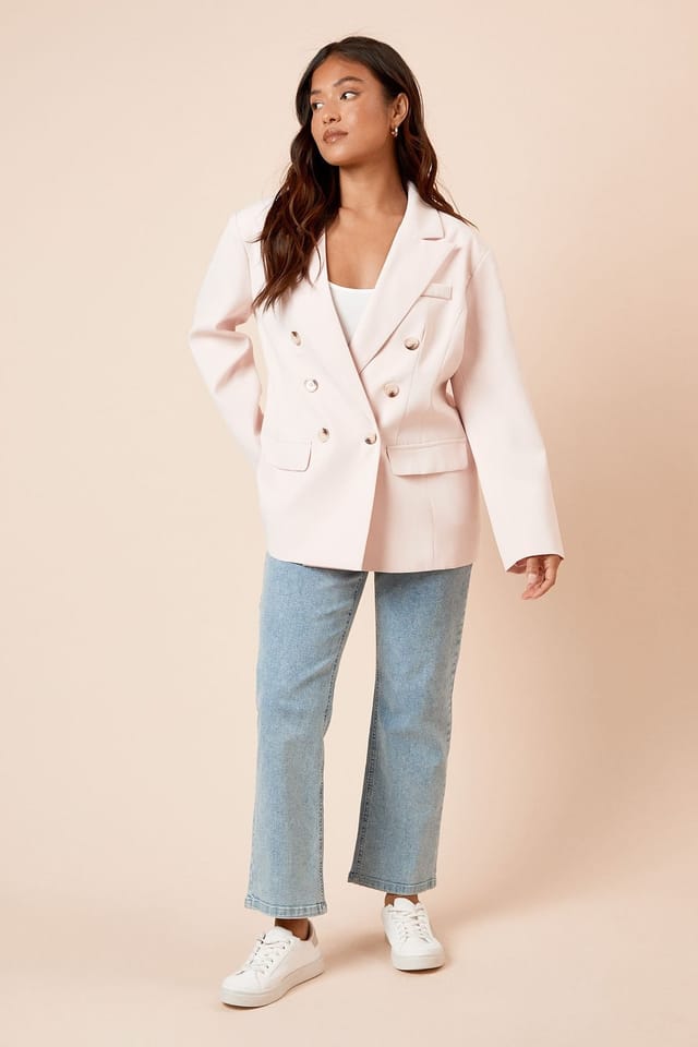Dorothy Perkins Dorothy Perkins Women's Petite Oversized Double Breasted Blazer in Blush - 2