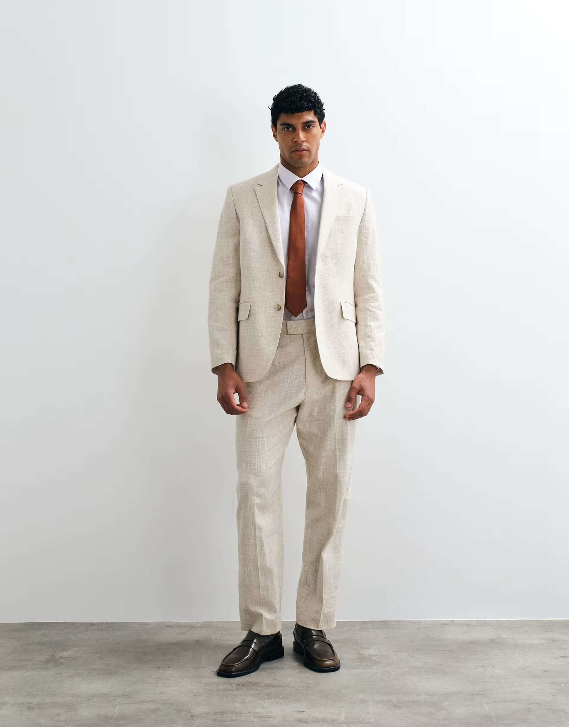 Abercrombie & Fitch Cream Crosshatch Straight Fit Suit Trousers