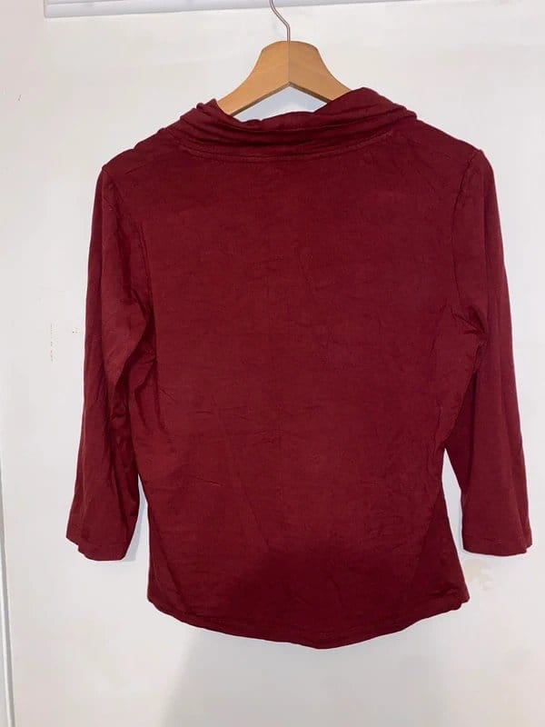LK Bennett LK Bennett maroon burgandy soft floaty sleeved with with gold over cowl neckline - 1