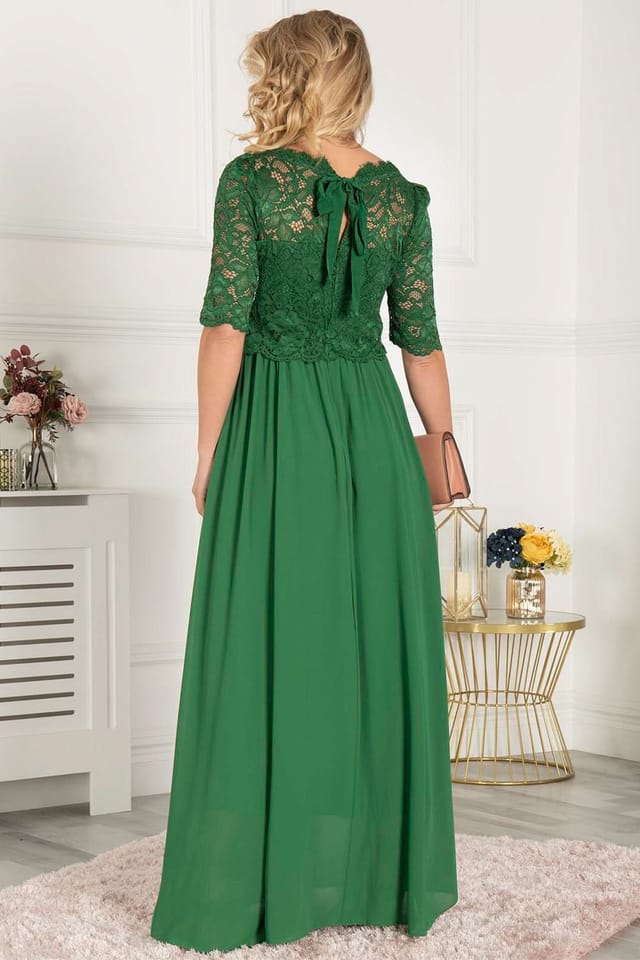 Jolie Moi Jolie Moi Women's Sleeved Lace Overlay Maxi Dress in Green - 2