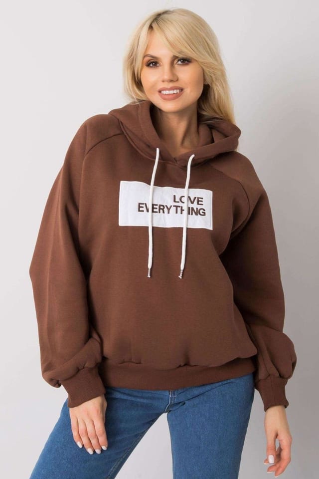 Love Lace Love Lace Women's Long Sleeve Hooded Sweatshirt with Front Print in Brown - 2