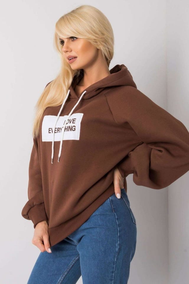Love Lace Love Lace Women's Long Sleeve Hooded Sweatshirt with Front Print in Brown - 3
