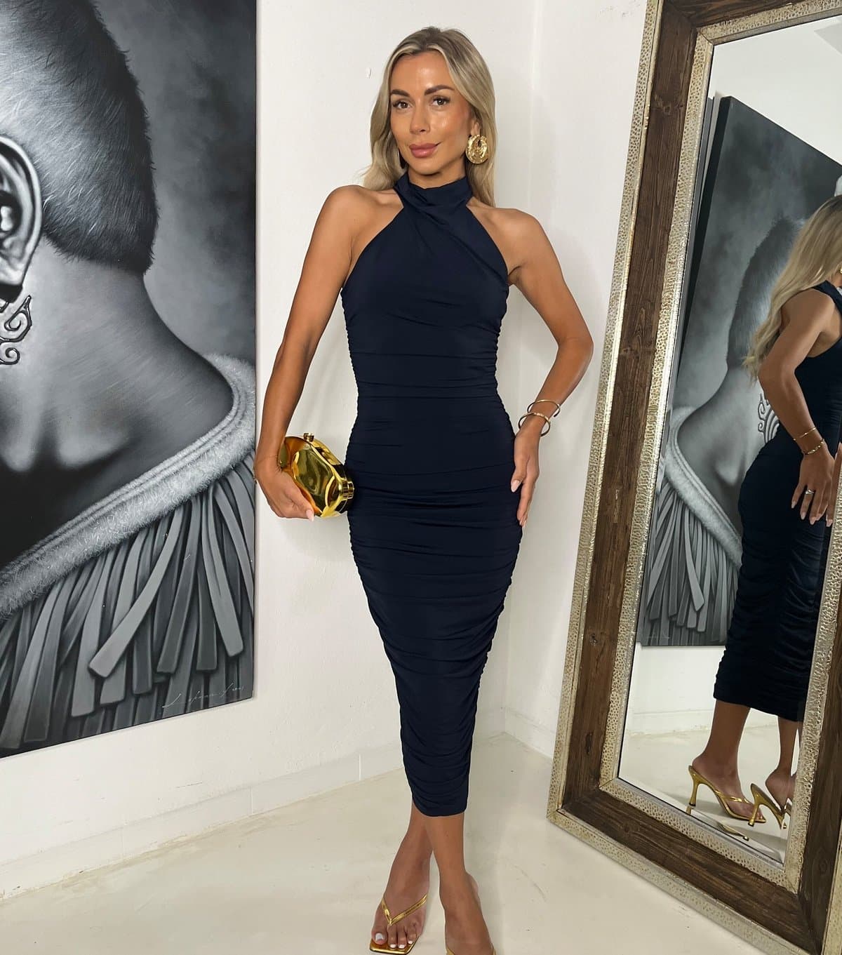 AX Paris Women's Navy Draped Halter Neck Midi Dress AX Paris New Look