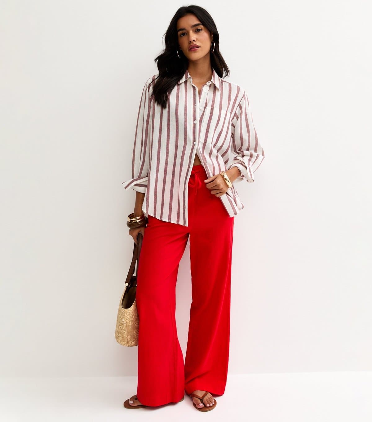 New Look Women's Bright Red Linen Blend Wide Leg Trousers New Look