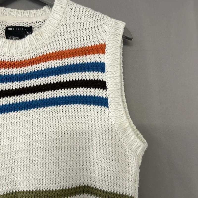 ASOS White Stripe Cotton Blend Sweater Vest Tank Top Mens Medium Jumper Asos Pullover
