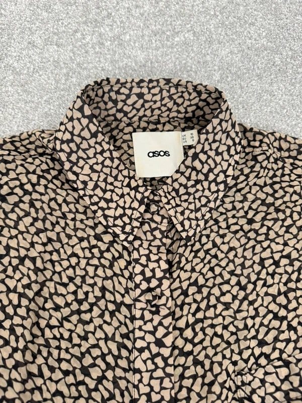 ASOS Heart Print Sleeveless Sheer Brown Black Shirt Blouse | UK