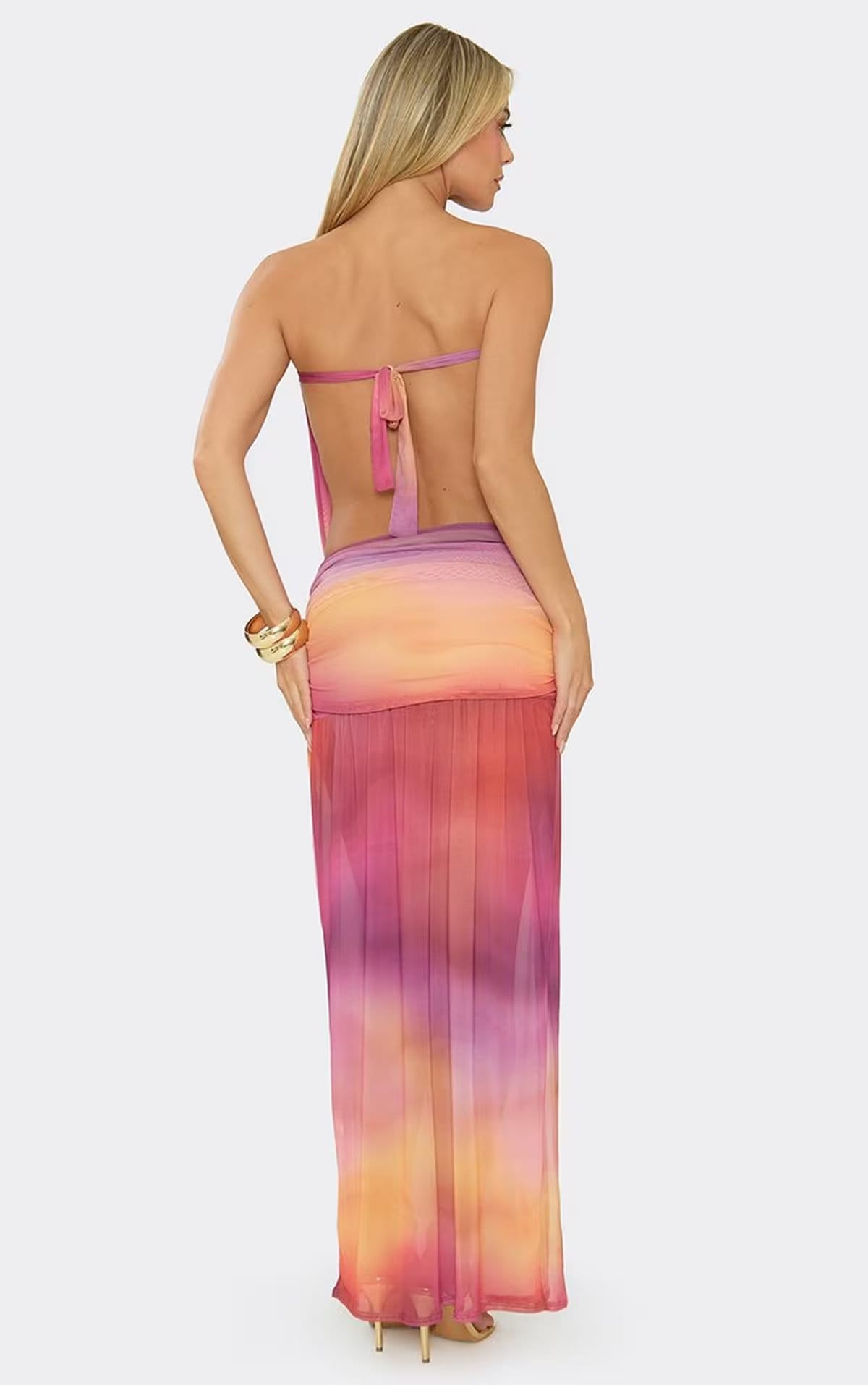 EGO Multi Mesh Bandeau Tie Back Keyhole Cut Out Split Leg Maxi