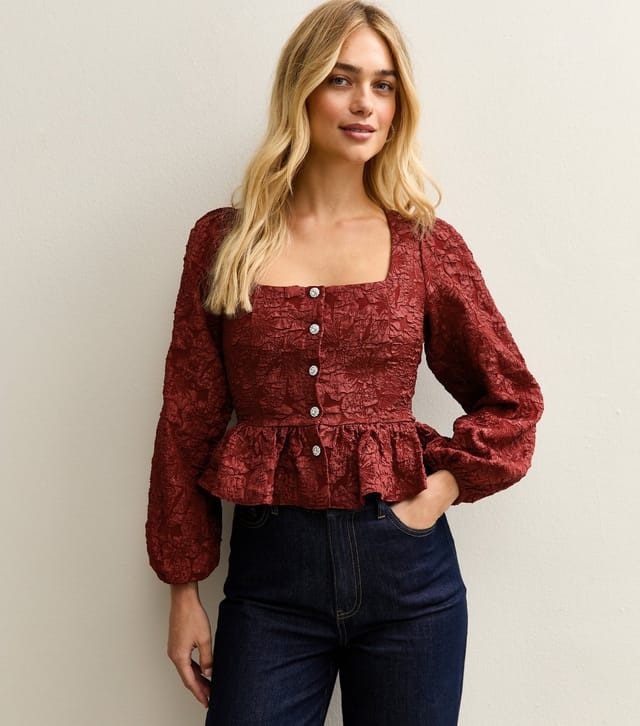New Look Women's Julie Jacquard Square Neck Neck Button Top New Look - 3