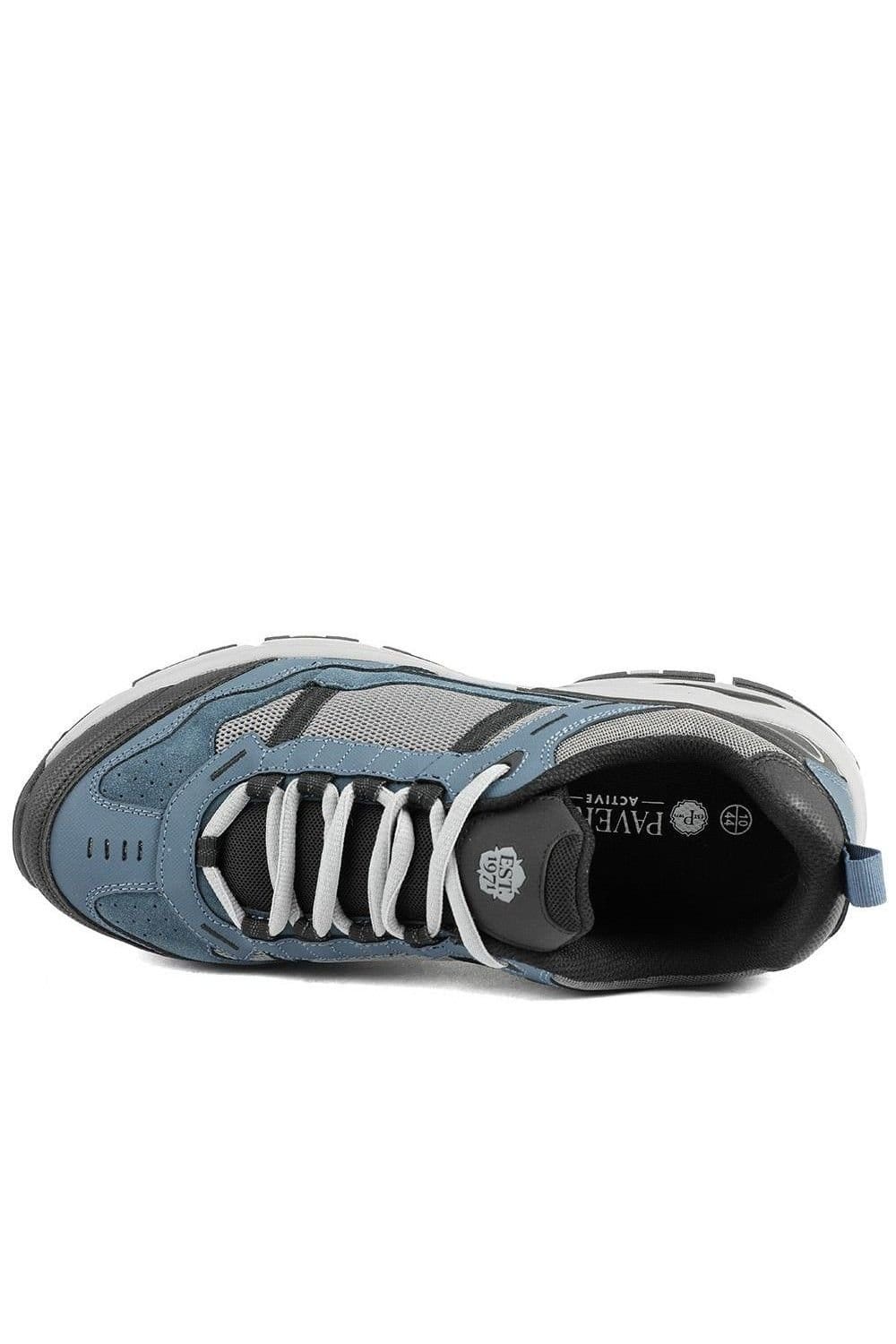 Pavers Pavers Men's Extra Wide Leather Memory Foam Lace Up Trainers in Blue - 4