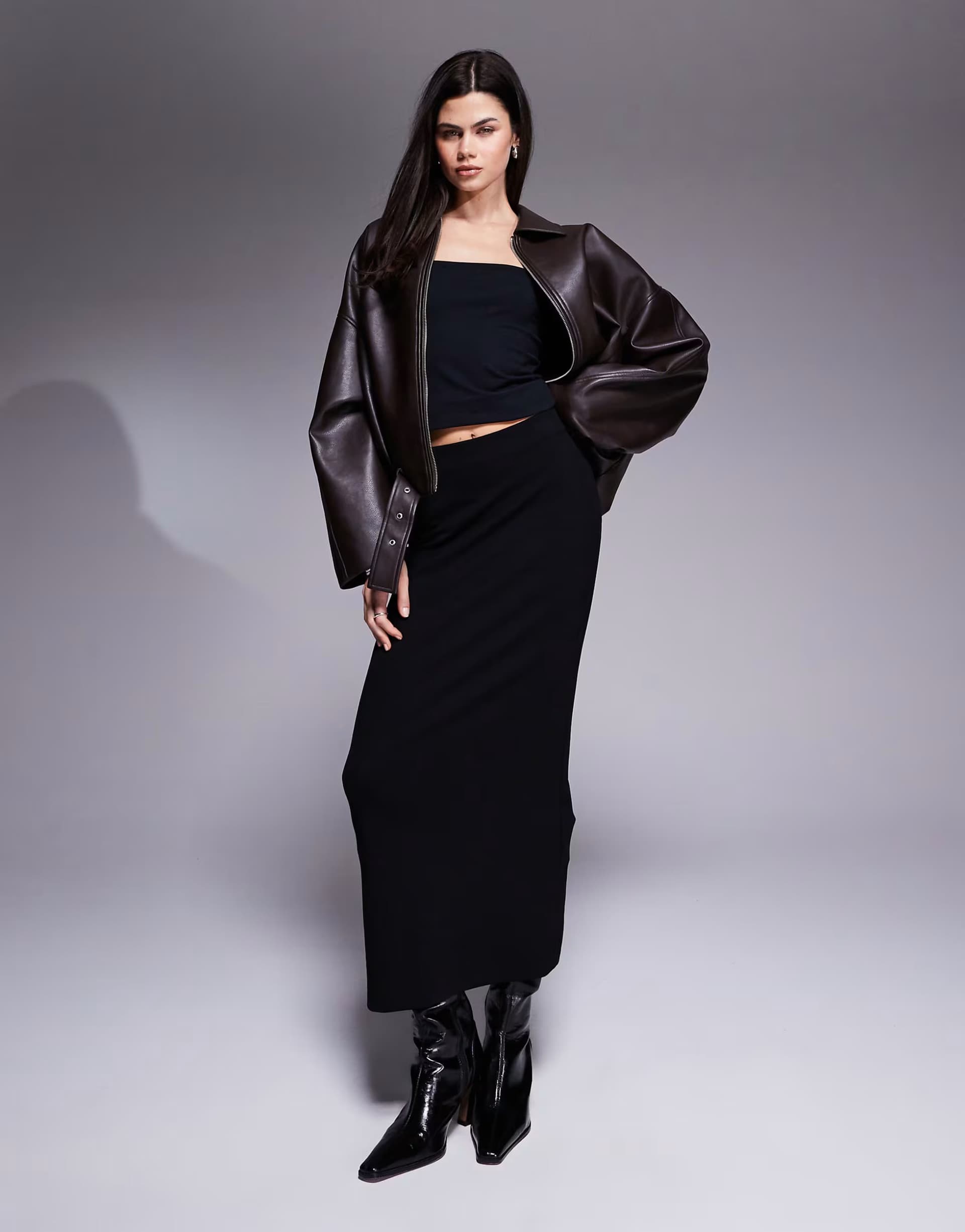 ASOS River Island clean neoprene maxi skirt in black