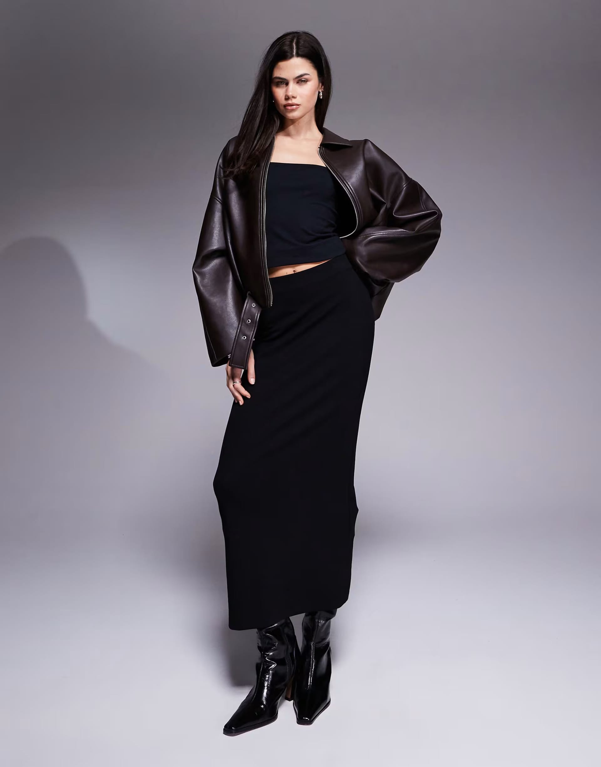 River Island Black Neoprene Maxi Skirt