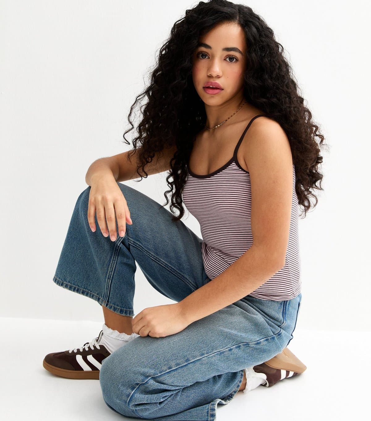 New Look Girls' Brown Striped Scoop Neck Cami Top New Look