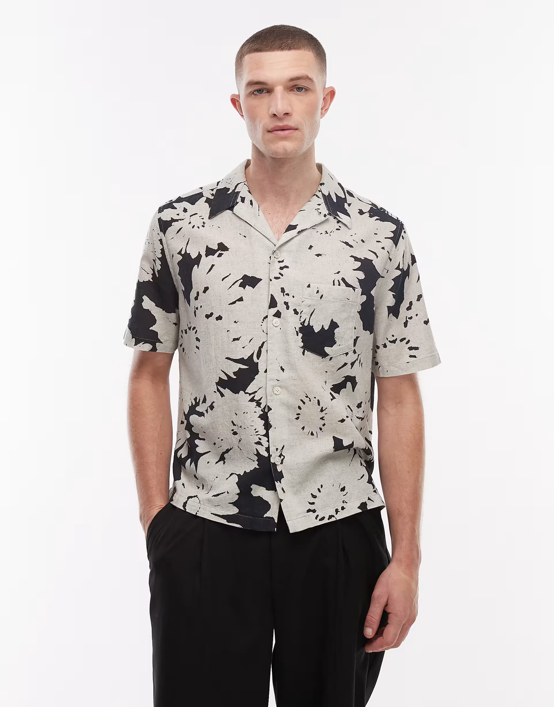 ASOS AllSaints Girona short sleeve daisy print shirt in white