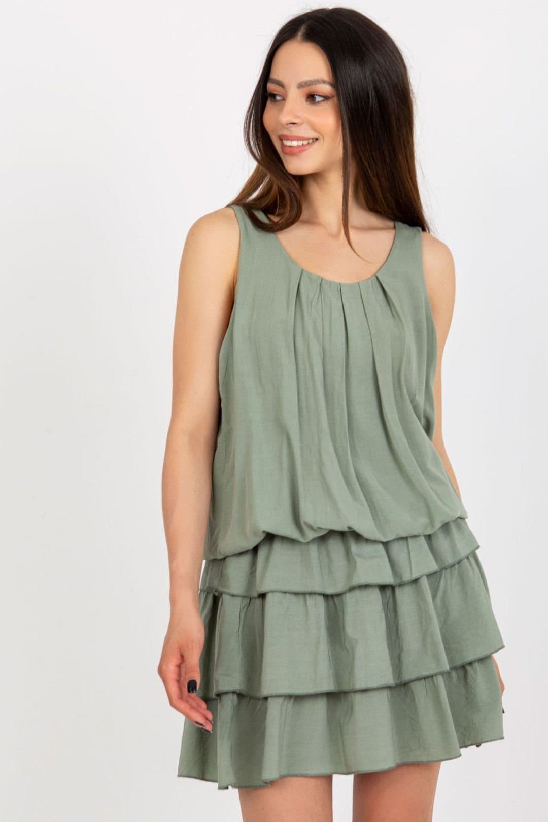 Love Lace Love Lace Women's Sleeveless Summer Ruffle Dress with Elastic Waist Style 181688 in Green