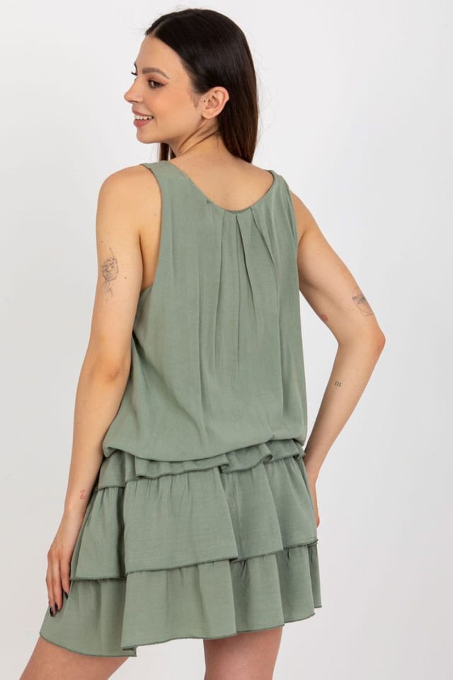 Love Lace Love Lace Women's Sleeveless Summer Ruffle Dress with Elastic Waist Style 181688 in Green - 3