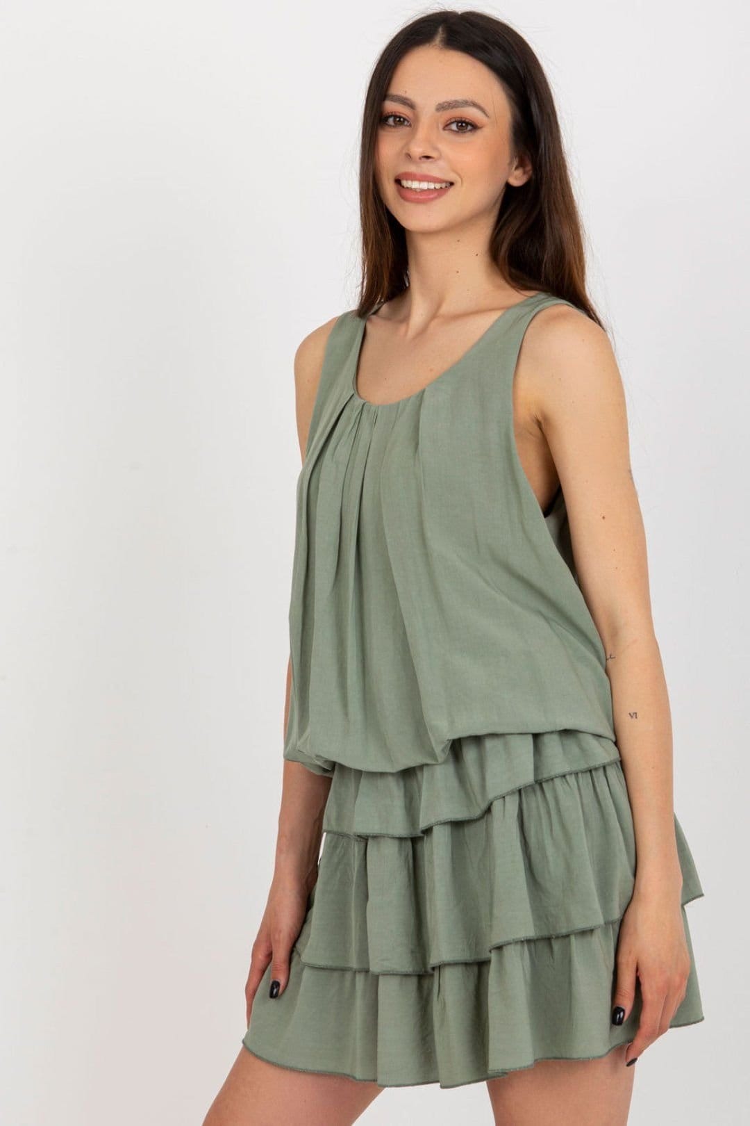 Love Lace Love Lace Women's Sleeveless Summer Ruffle Dress with Elastic Waist Style 181688 in Green - 4