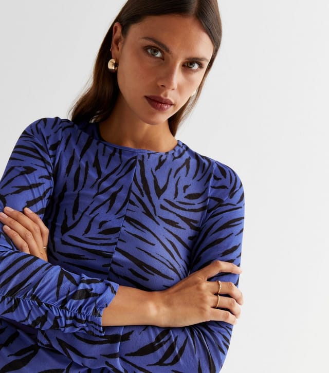 New Look Women's Blue Zebra Print Jersey Ruched Bodycon Midi Dress New Look - 3