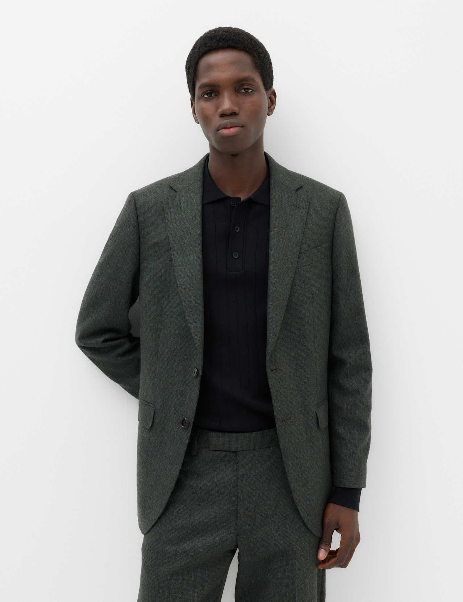 Marks & Spencer M&S Tailored Fit Micro Check Tweed Jacket Dark Evergreen