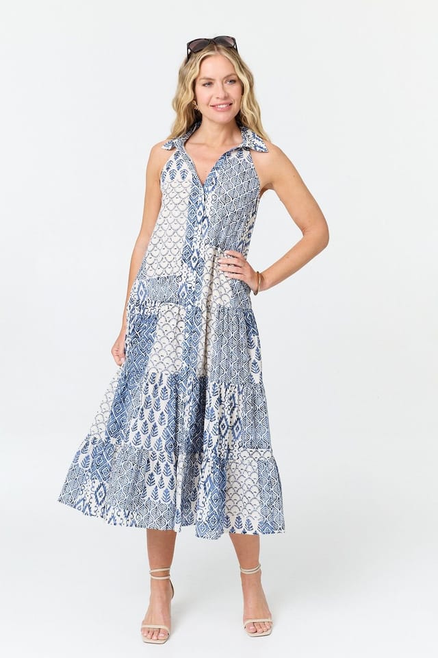 Izabel London Izabel London Women's Printed Sleeveless Shirt Midi Dress in Blue - 2
