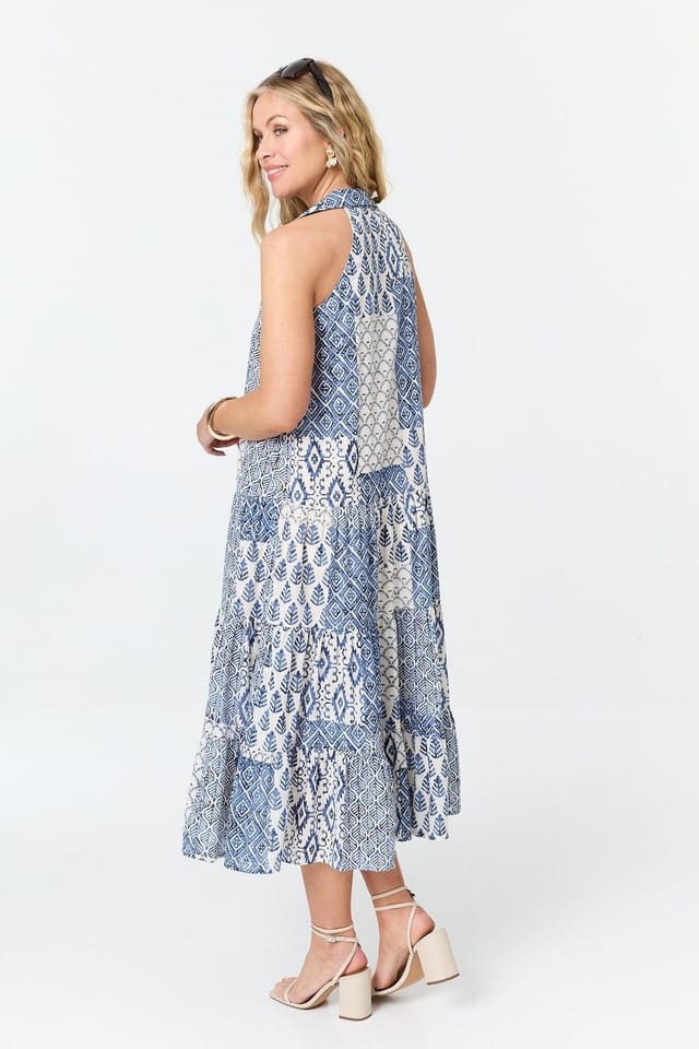 Izabel London Izabel London Women's Printed Sleeveless Shirt Midi Dress in Blue - 3