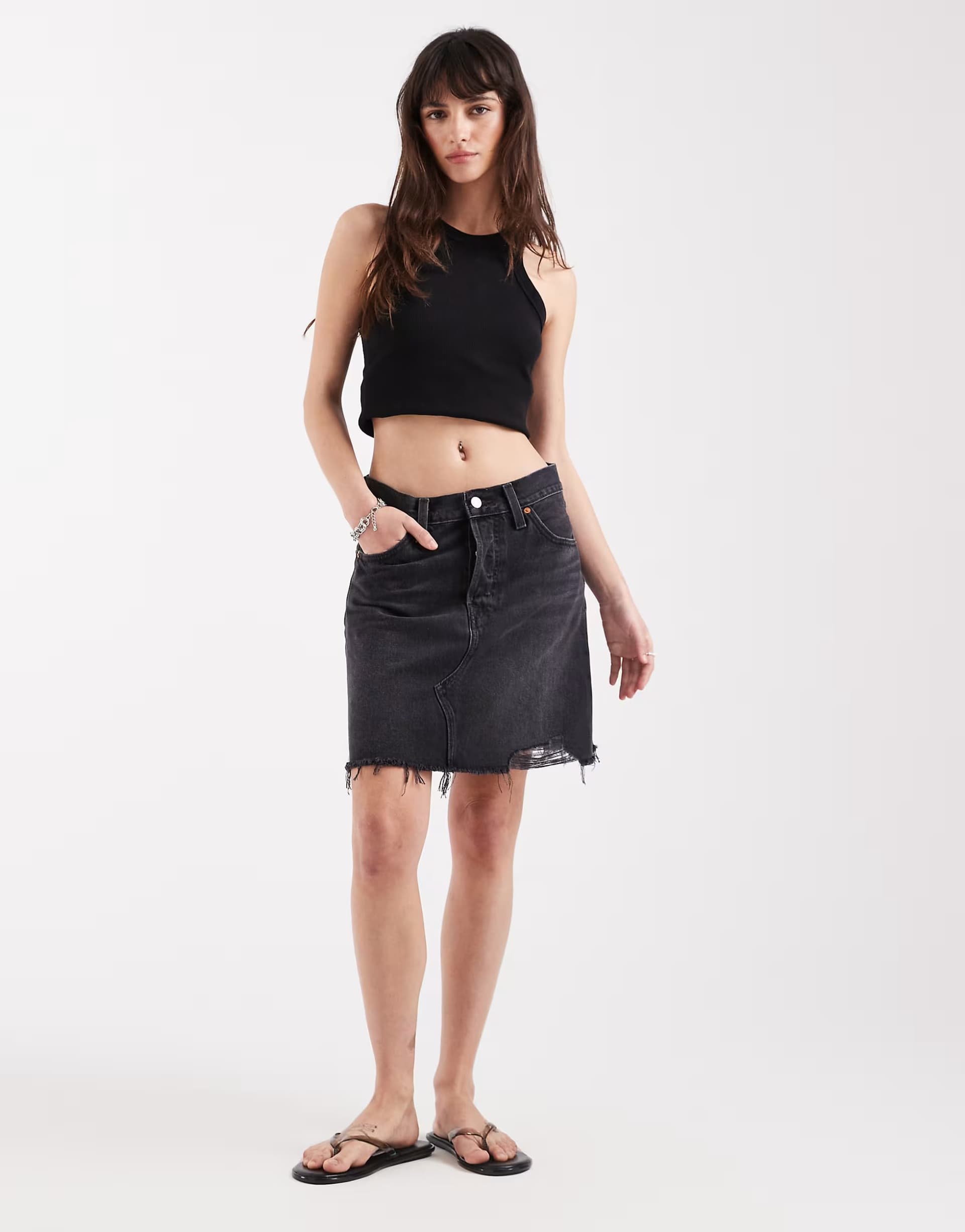 ASOS Levi's deconstructed denim mini skirt in washed black