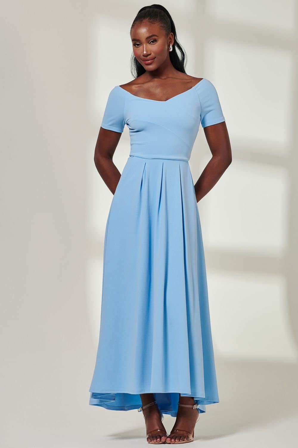 Jolie Moi Jolie Moi Women's Yana Off-Shoulder Scuba Maxi Dress in Blue