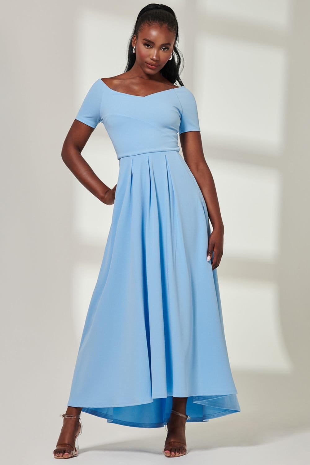 Jolie Moi Jolie Moi Women's Yana Off-Shoulder Scuba Maxi Dress in Blue - 4