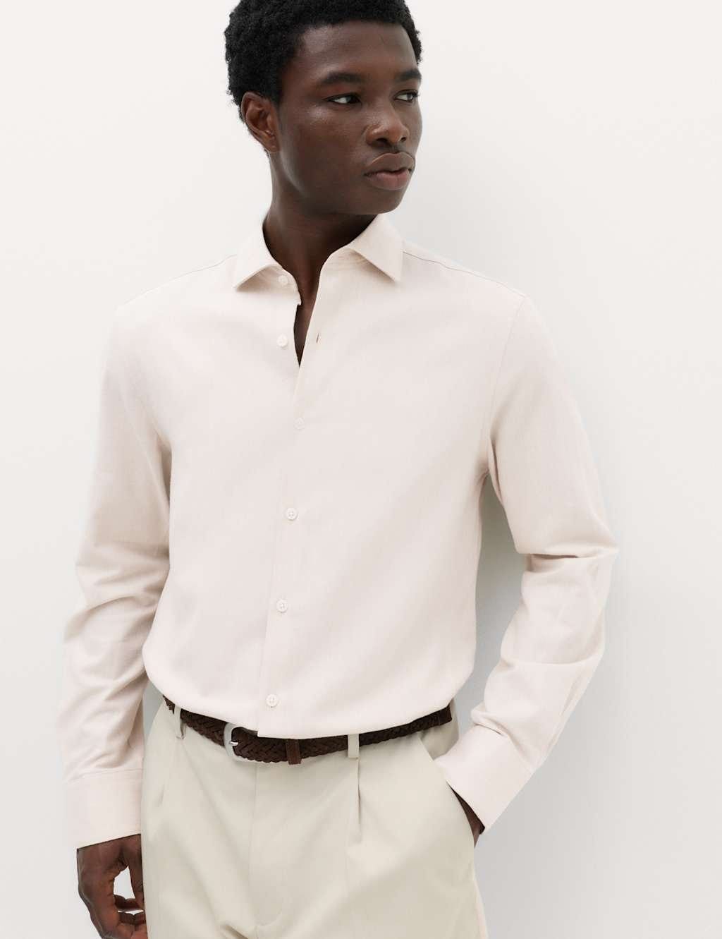 Marks & Spencer M&S Regular Fit Easy Iron Marl Shirt Neutral - 1