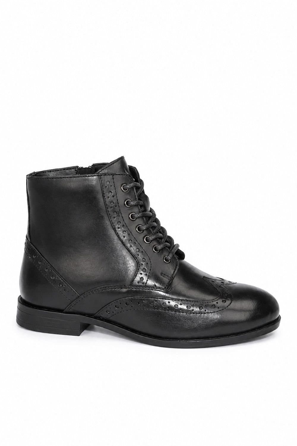 Leather Collection Leather Collection Women's Leather Lace-Up Brogue Ankle Boots in Jet Black