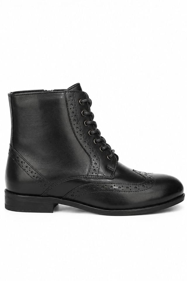 Leather Collection Leather Collection Women's Leather Lace-Up Brogue Ankle Boots in Jet Black - 2