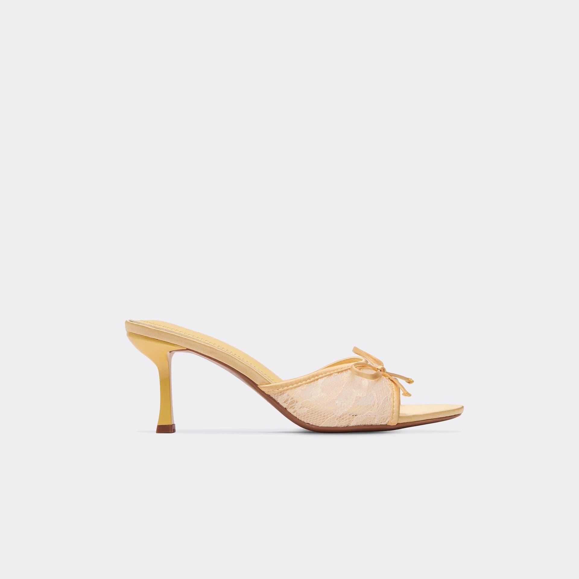 EGO Mistique Bow Detail Heel Mule In Yellow Faux Leather, Women's Size UK 7