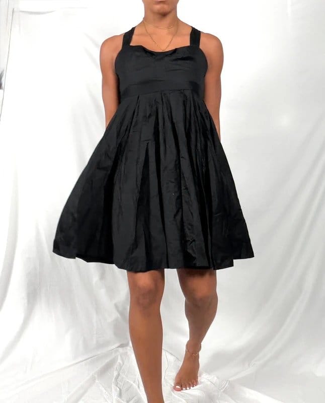 French Connection Black Bow Detail Full Skater Dress UK 8