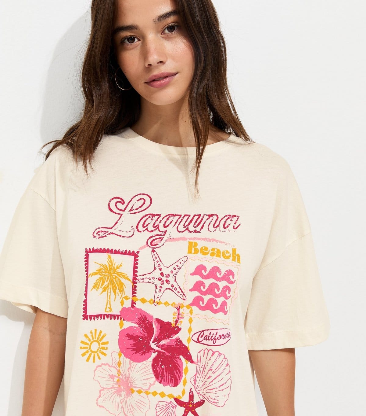 New Look Off White Cotton Laguna Beach Relaxed T-Shirt