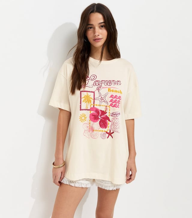 New Look Women's Off White Cotton Laguna Beach Relaxed T-Shirt New Look - 2