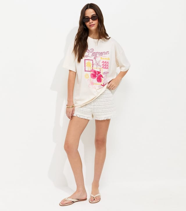 New Look Women's Off White Cotton Laguna Beach Relaxed T-Shirt New Look - 3